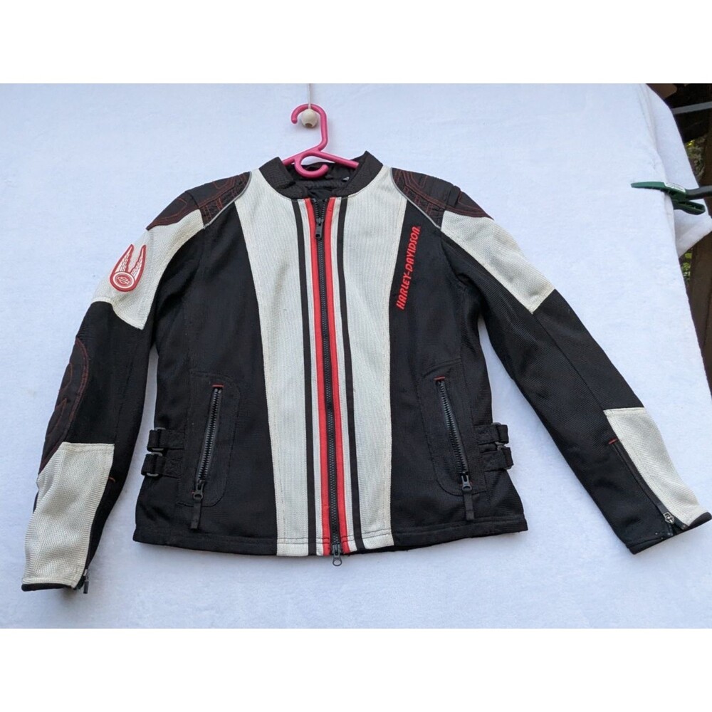 Harley Davidson Women’s Medium Motorcycle Riding Jacket Black White Red Moto